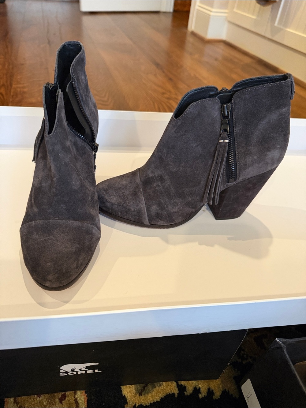 rag & bone Gray Suede Tassel Side-Zip Ankle Boots